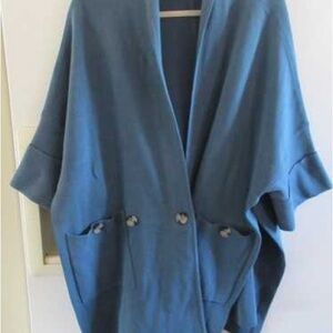 MarlaWynne blue Double-Breasted Shawl Collar Cardigan OS kimono style classy